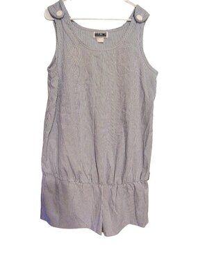 Vintage Great Times Large One Piece Short Romper White Blue Stripe